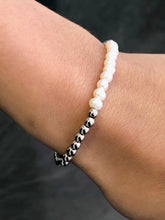 LIV Stainless Steel Bead Half Pearl Design Stretch Bracelet Stackable Gift