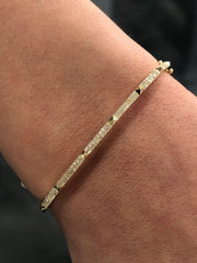 LIV 14k Yellow Gold & Diamonds Pave Set 0.54ct G/VS1 Thin Spike Bangle Bracelet 7" L