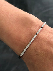 LIV 14k White Gold & Diamonds Pave Set 0.54ct G/VS1 Thin Spike Bangle Bracelet 7" L