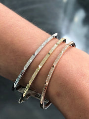 LIV 3 Tri Color Gold & Diamonds Pave Set 1.62ct G/VS1 Thin Spike Bangle Bracelets 7"