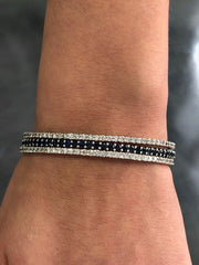 LIV 18k White Gold Diamonds 9.88ct G/VS1 Blue Sapphires 6.75ct Eternity Bangles 7.5"