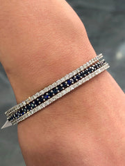 LIV 18k White Gold Diamonds 9.88ct G/VS1 Blue Sapphires 6.75ct Eternity Bangles 7.5"