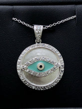 LIV Platinum Sterling Silver White Sapphire Evil Eye Halo Disk Enamel Necklace Gift