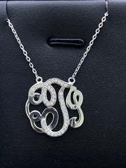 LIV Platinum Sterling Silver Pave White Sapphire Initial J Design Monogram Necklace