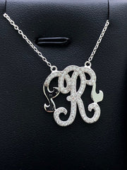 LIV Platinum Sterling Silver Pave White Sapphire Initial R Design Monogram Necklace