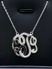 LIV Platinum Sterling Silver Pave White Sapphire Initial T Design Monogram Necklace