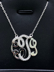 LIV Platinum Sterling Silver Pave White Sapphire Initial T Design Monogram Necklace