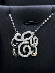 LIV Platinum Sterling Silver Pave White Sapphire Initial E Design Monogram Necklace