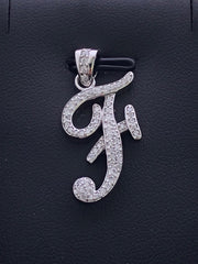 LIV Platinum Sterling Silver Pave White Sapphire Initial F Script Halo Necklace Gift