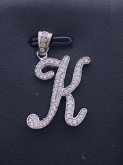 LIV Platinum Sterling Silver Pave White Sapphire Initial K Script Halo Necklace Gift