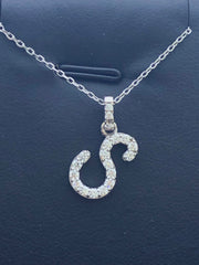 LIV 14k White Gold Genuine Diamonds Initial S Script Design Pave Halo Necklace Gift