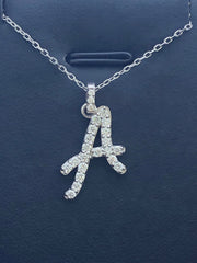 LIV 14k White Gold Genuine Diamonds Initial A Script Design Pave Halo Necklace Gift