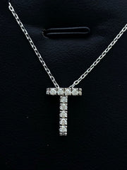 LIV 14k White Gold Genuine Diamonds Initial T Large Block Design G/VS1 Necklace Gift