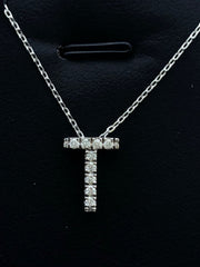 LIV 14k White Gold Genuine Diamonds Initial T Large Block Design G/VS1 Necklace Gift