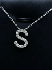 LIV 14k White Gold Genuine Diamonds Initial S Large Block Design G/VS1 Necklace Gift