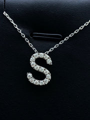 LIV 14k White Gold Genuine Diamonds Initial S Large Block Design G/VS1 Necklace Gift