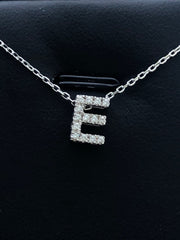 LIV 14k White Gold Genuine Diamonds Initial E Small Block Design G/VS1 Necklace Gift