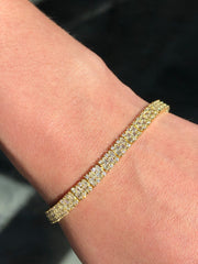 LIV 18k Gold Sterling Silver Pave White Sapphire Baguette Halo Tennis Bracelet Gift