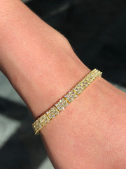 LIV 18k Gold Sterling Silver Pave White Sapphire Baguette Halo Tennis Bracelet Gift