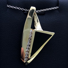 LIV 14k Yellow Gold & Diamonds Abstract Design Black Onyx Halo Pendant Necklace Gift