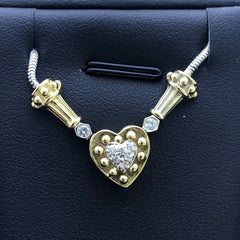 LIV 14k Two Tone Gold & Diamonds Heart Shape Cable Design Halo Necklace