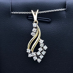 LIV 14k Yellow Gold & Diamonds Round Round Cut Cluster Design Halo Pendant Necklace