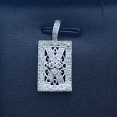 LIV 14k White Gold & Diamonds G/VS1 Pave Rectangular Vintage Design Necklace Gift