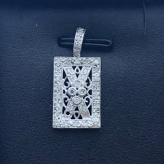 LIV 14k White Gold & Diamonds G/VS1 Pave Rectangular Vintage Design Necklace Gift