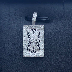LIV 14k White Gold & Diamonds G/VS1 Pave Rectangular Vintage Design Necklace Gift