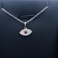 LIV 14k Rose Gold & Diamonds G/VS1 Pave Evil Eye Red Ruby Halo Necklace