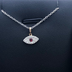 LIV 14k Rose Gold & Diamonds G/VS1 Pave Evil Eye Red Ruby Halo Necklace