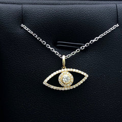 LIV 14k Yellow Gold & Diamonds G/VS1 Pave Evil Eye Good Luck Halo Necklace Gift