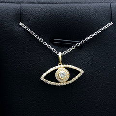 LIV 14k Yellow Gold & Diamonds G/VS1 Pave Evil Eye Good Luck Halo Necklace Gift