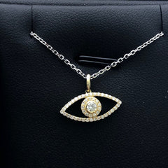 LIV 14k Yellow Gold & Diamonds G/VS1 Pave Evil Eye Good Luck Halo Necklace Gift