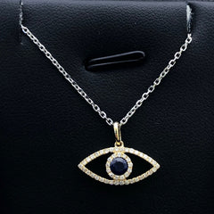 LIV 14k Yellow Gold & Diamonds G/VS1 Pave Evil Eye Blue Sapphire Halo Necklace Gift