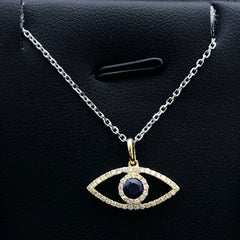 LIV 14k Yellow Gold & Diamonds G/VS1 Pave Evil Eye Blue Sapphire Halo Necklace Gift