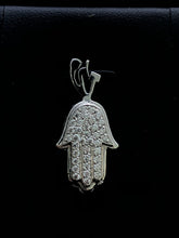 LIV 14k White Gold Pave White Sapphire Hand of God Hamsa Shema Halo Necklace Gift