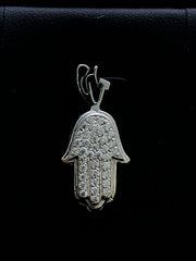 LIV 14k White Gold Pave White Sapphire Hand of God Hamsa Shema Halo Necklace Gift