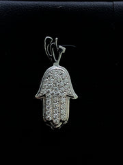 LIV 14k White Gold Pave White Sapphire Hand of God Hamsa Shema Halo Necklace Gift