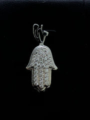 LIV 14k White Gold Pave White Sapphire Hand of God Hamsa Shema Halo Necklace Gift