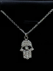 LIV 14k White Gold & Diamonds Pave Hand of God Hamsa Halo Necklace