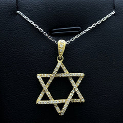LIV 14k Yellow Gold & Diamonds Star of David Pave Halo Design Stackable Necklace