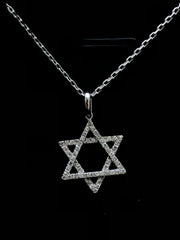 LIV 14k White Gold & Diamonds Star of David Pave Halo Design Stackable Necklace Gift
