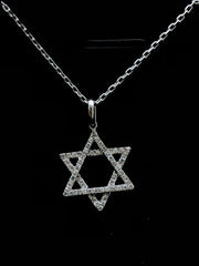 LIV 14k White Gold & Diamonds Star of David Pave Halo Design Stackable Necklace Gift