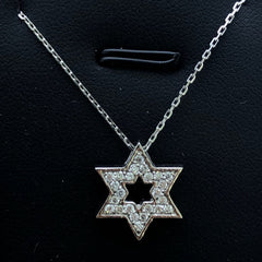 LIV 14k White Gold & Diamonds Star of David Pave Halo Design Layered Necklace Gift
