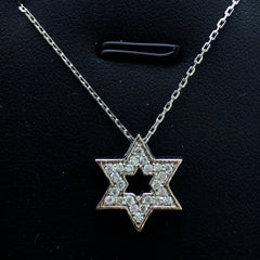 LIV 14k White Gold & Diamonds Star of David Pave Halo Design Layered Necklace Gift
