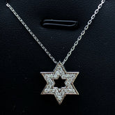 LIV 14k White Gold & Diamonds Star of David Pave Halo Design Layered Necklace Gift
