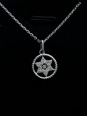 LIV 14k White Gold & Diamonds Star of David Cable Small Halo Design Necklace Gift
