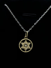 LIV 14k Yellow Gold & Diamonds Star of David Cable Small Halo Design Necklace Gift