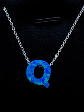 LIV Platinum Sterling Silver .925 Blue Opal Initial Q Alphabet Name Necklace Gift